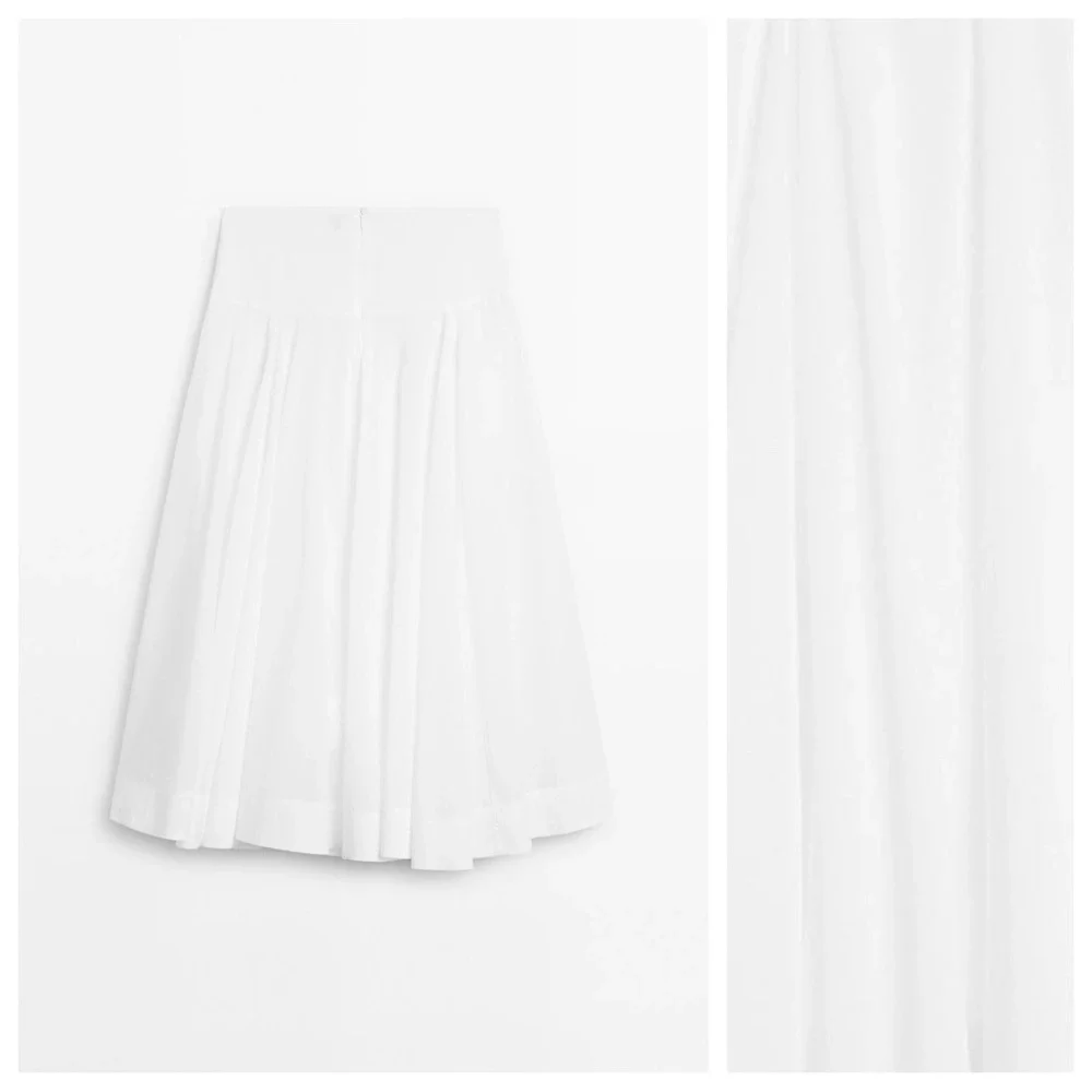 NWT. Massimo Dutti White 100% Cotton Midi Skirt with Yoke Detail. Size 2. - Picture 5 of 12